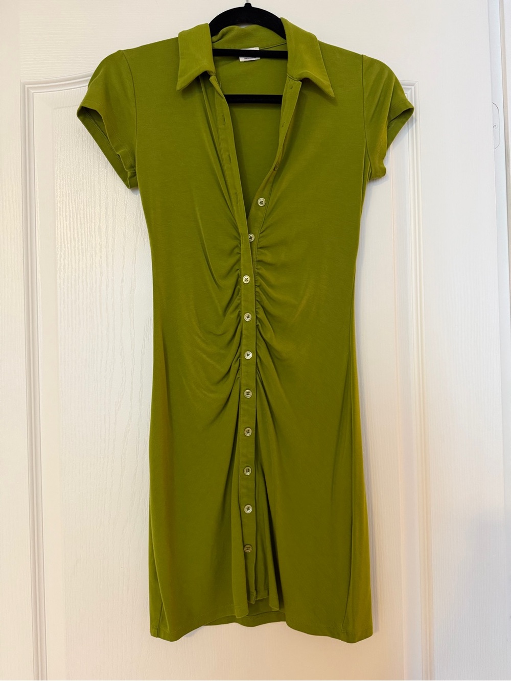 Wilfred Olive Green Ruched Button-Front Mini Dress